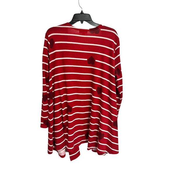 LuLaRoe Women's Striped Cardigan Sweater Red Heart Accents Size L - Picture 5 of 5